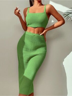 SHEIN Swim 2-Piece Set: Solid Knit Top and Skirt